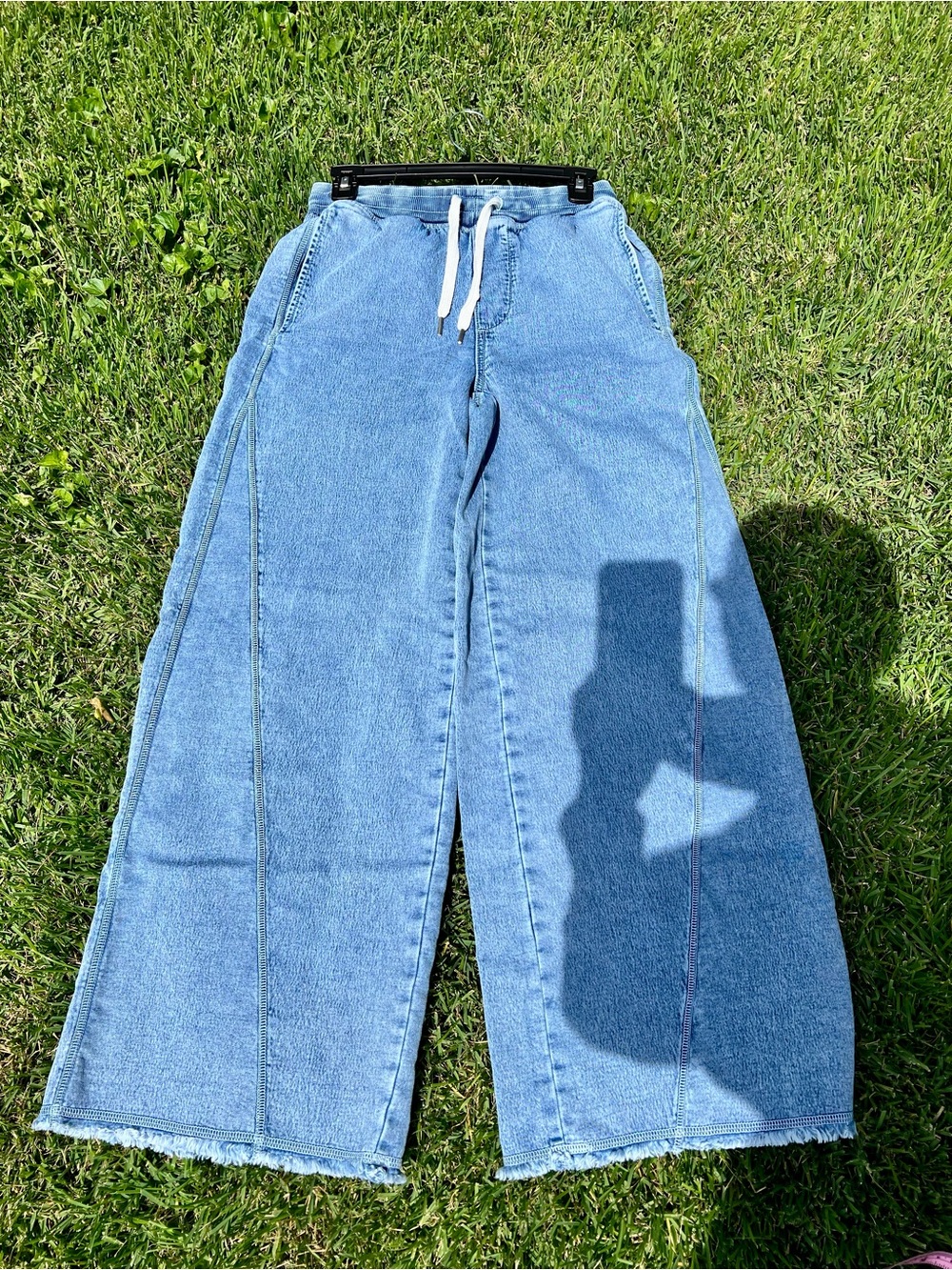 AE Aerie Soft Landing Wide Leg Drawstring Jeans Light Wash